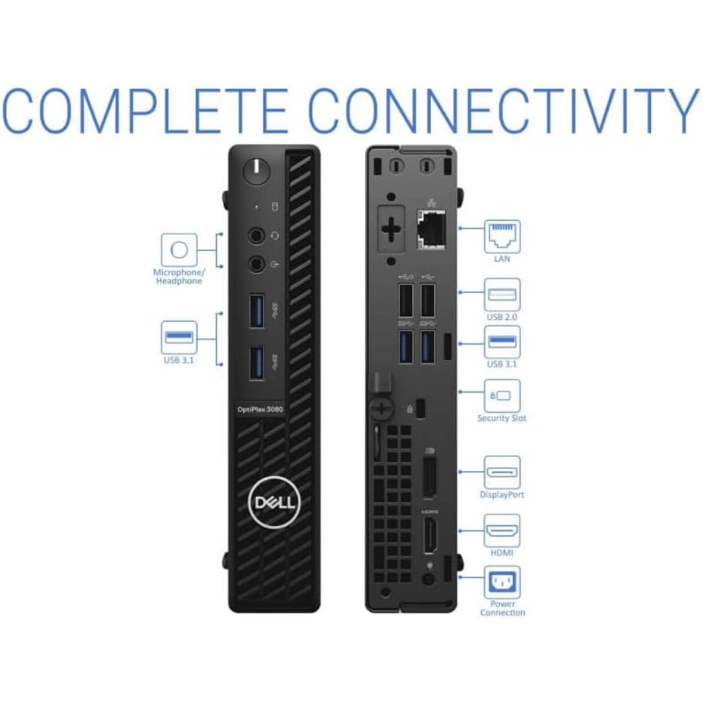 PC Tiny Dell OptiPlex 3080 Micro (Intel Core i5 de 10° Gen, 16GB DDR4, 256GB M.2, Windows 11 Pro) Reacondicionado
