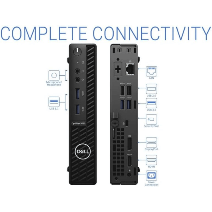 PC Tiny Dell OptiPlex 3080 Micro (Intel Core i5 de 10° Gen, 16GB DDR4, 256GB M.2, Windows 11 Pro) Reacondicionado