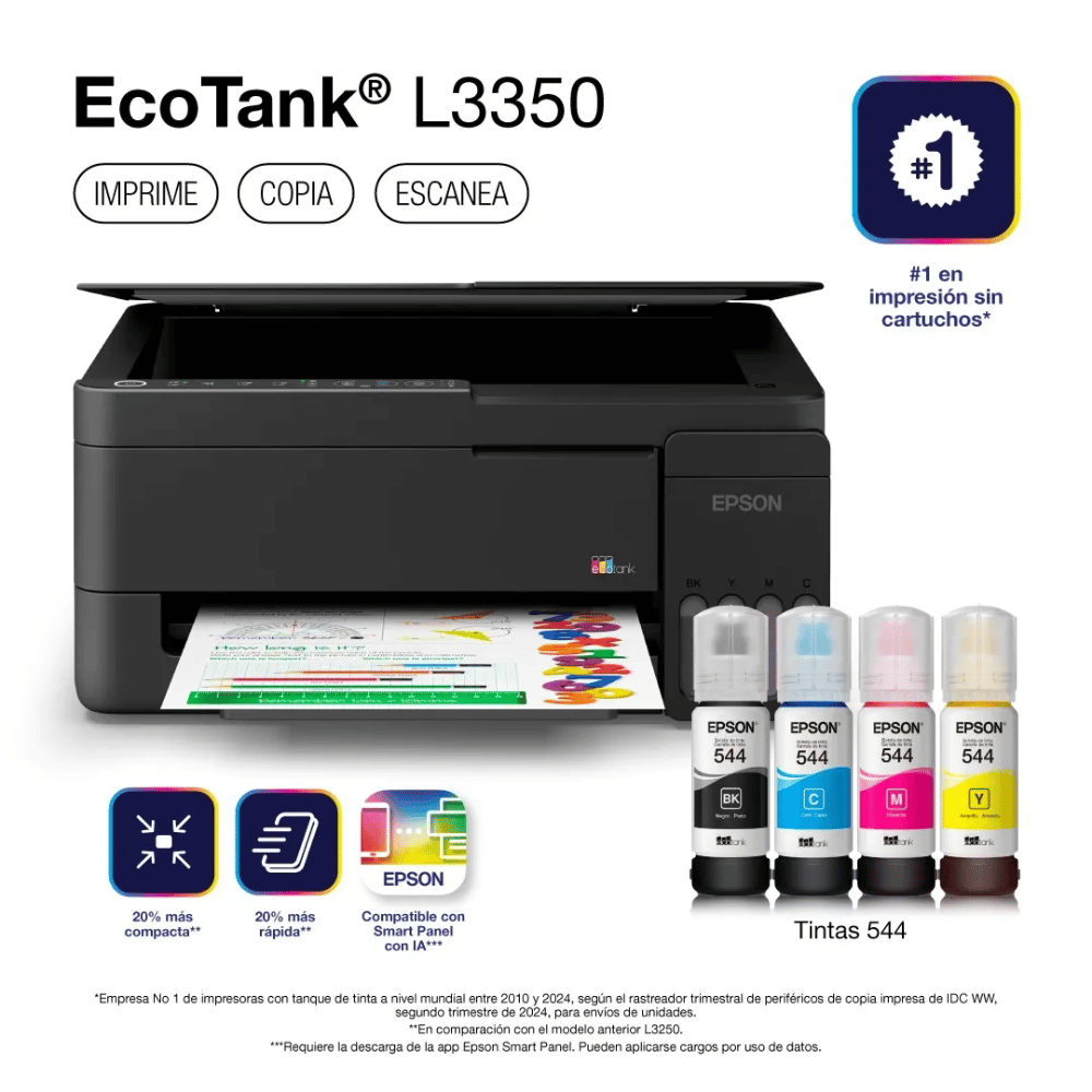 Impresora Multifuncional Epson EcoTank L3350 Wi-Fi (Tinta Continua, USB, Color)