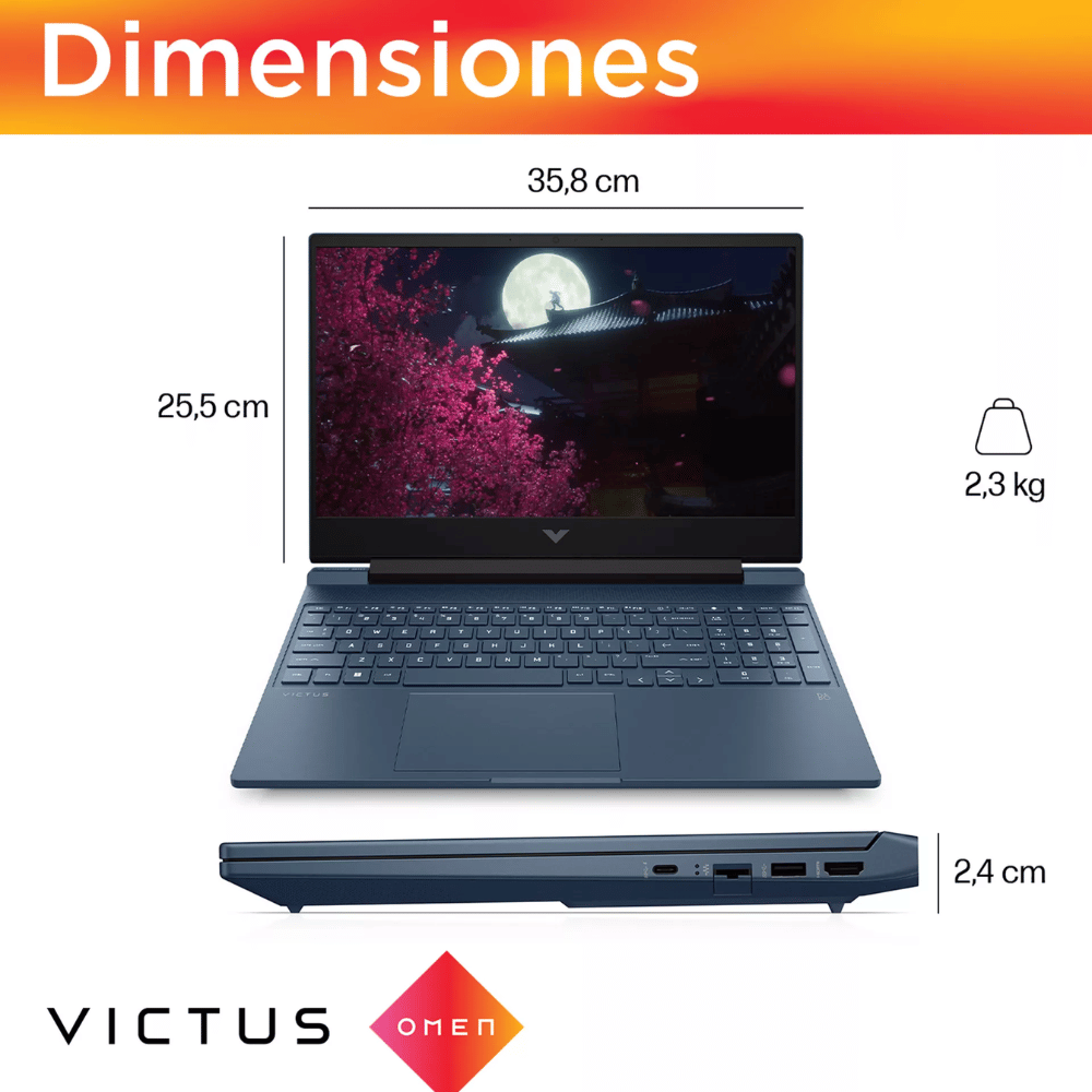 Notebook Gamer HP Victus 15-fa1097la (Pantalla 15.6" FHD 144Hz, Intel Core i7-13700HX, 16GB DDR4, 1TB M.2, NVIDIA RTX 4050 6GB, Teclado Español, Wi-Fi, Windows 11 Home) Reacondicionado