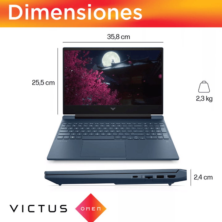 Notebook Gamer HP Victus 15-fa1097la (Pantalla 15.6" FHD 144Hz, Intel Core i7-13700HX, 16GB DDR4, 1TB M.2, NVIDIA RTX 4050 6GB, Teclado Español, Wi-Fi, Windows 11 Home) Reacondicionado