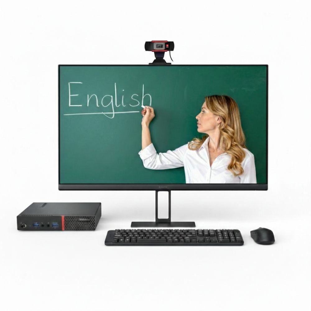 Combo Escolar 5 (PC Lenovo Tiny ThinkCentre M910q (Intel Core i5 de 6° Gen, 16GB DDR4, 256GB M.2, Windows 11 Pro, Reacondicionado), Monitor 24" Xiaomi A24i Full HD Nuevo, Combo Logitech Teclado y Mouse Inalámbrico MK220, Webcam Clio Full HD)