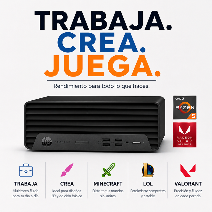 ¡Arma a tu medida! PC HP ProDesk 405 G6 (AMD Ryzen 5 4650G + Radeon Vega 7) Reacondicionado