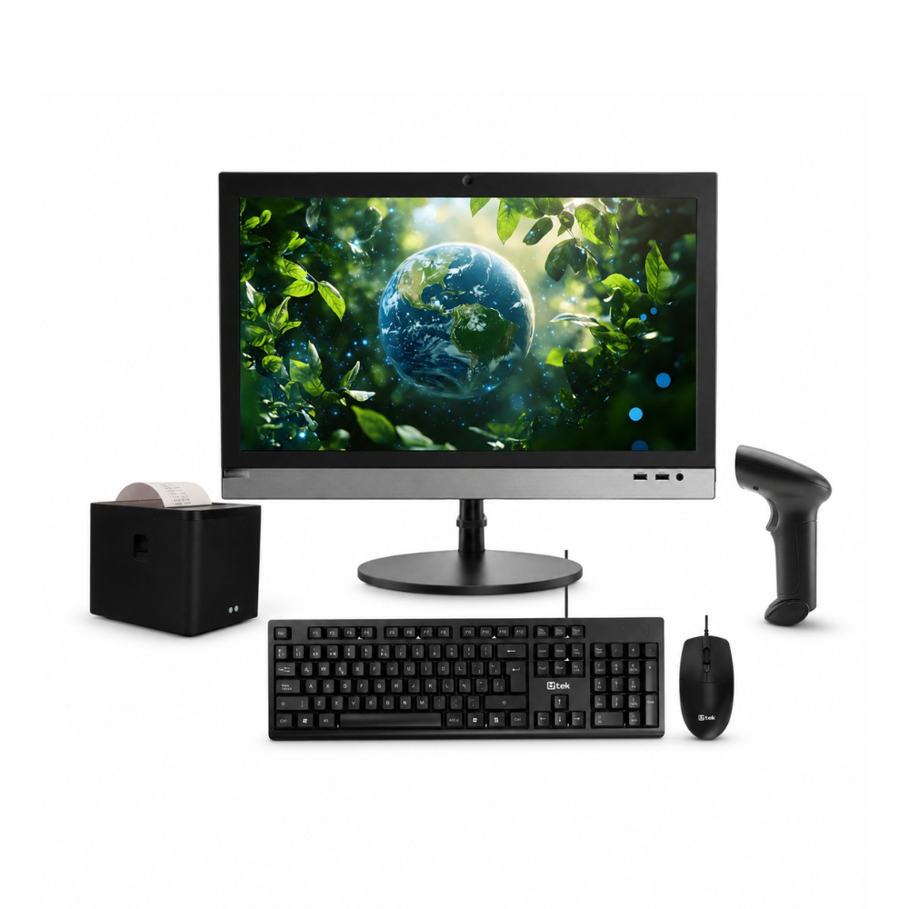 Combo Punto de Venta 09: All in One Lenovo V330-20ICB, Teclado y Mouse UT-KTD250, Impresora Térmica Exelink 80A, Lector Código de Barras 2D Exelink BWH22
