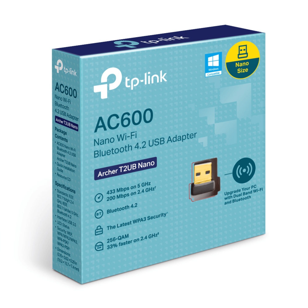 Adaptador Wi-Fi + Bluetooth USB TP-Link Archer T2UB Nano (AC600 Dual Band, Bluetooth 4.2, USB 2.0)
