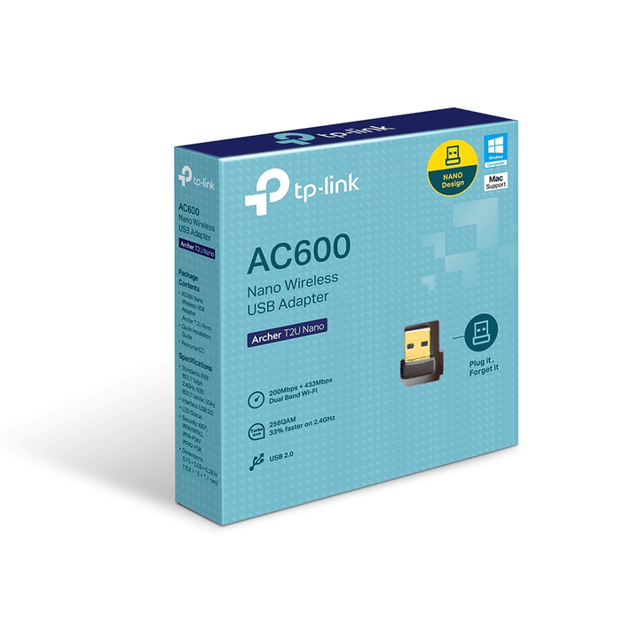 Adaptador Wi-Fi TP-Link Archer T2U Nano (AC600, 600 Mbps, Dual Band, USB 2.0)