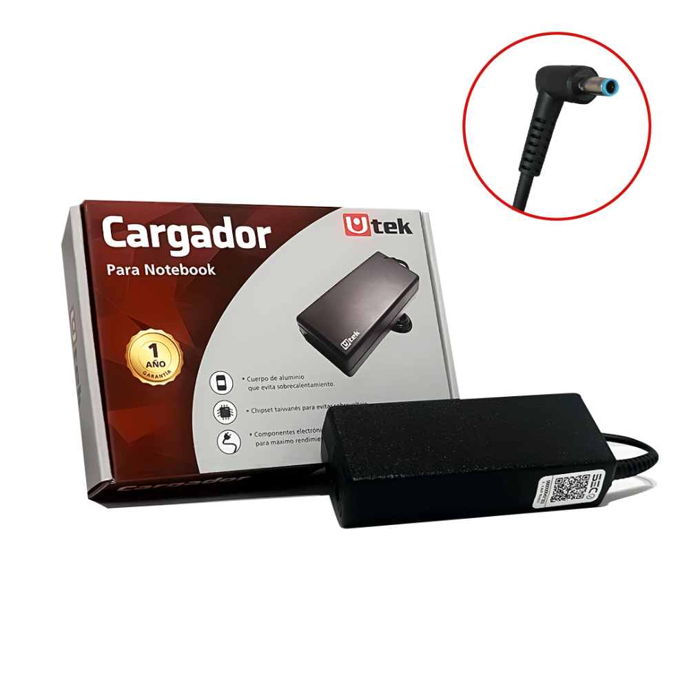 Cargador Notebook para HP 19.5V / 4.62A 90W (Conector 4.5×3.0mm, Punta Azul) Utek UT-HP90