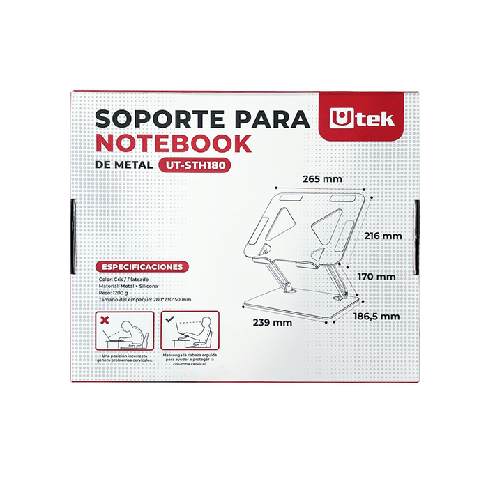 Soporte Notebook Utek UT-STH180 (Aluminio, Regulación de Altura)