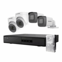 Kit DVR/CCTV, Hikvision, 4CH + 2 BU + 2 DO, con micrófono y HDD 1TB