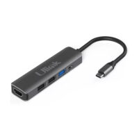 Adaptador USB C 5 en 1 U-LINK; HDMI x1 USB2.0 x2 USB3.0 x1 PD x1 aluminio; Nuevo