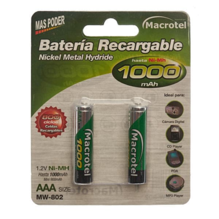 Pack 2 Pilas Recargables AAA Macrotel MW-802