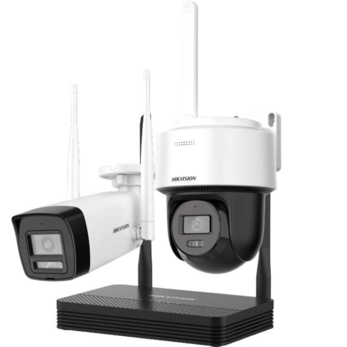 Kit de Videovigilancia Hikvision DS-J142I/NKS422W03H (1 Cámara Bullet, 1 Cámara Domo, NVS de 4Ch, PT, WIFI 6)