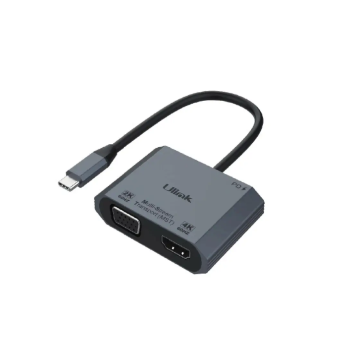 Adaptador USB-C a HDMI/VGA/USB-C, ULink, UL-ADC420V, Versatilidad de Conexiones HDMI y VGA