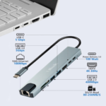 Adaptador USB-C a USB 3.0x1/HDMI/USB 2.0x1/LAN/SD/USB-C, ULink, UL-ADC804, Múltiples Puertos y Conectividad