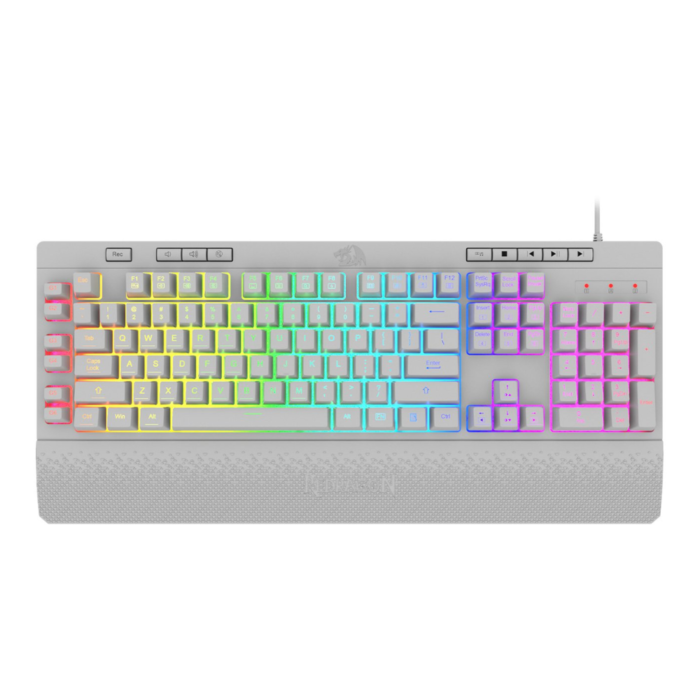 Teclado Gamer Redragon Shiva (Full Size QWERTY, RGB, 6 Teclas Macro, Membrana, Blanco, Español)