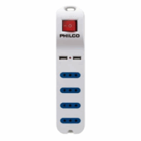 Alargador Philco XT41 1.5M Multicontacto 4 Posiciones / 2 USB con Switch Blanco
