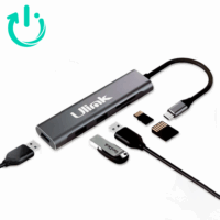 Adaptador Multi Puerto USB-C 5 en 1, USB3.0*3, SD*1, MicroSD*1; Aluminio; Nuevo